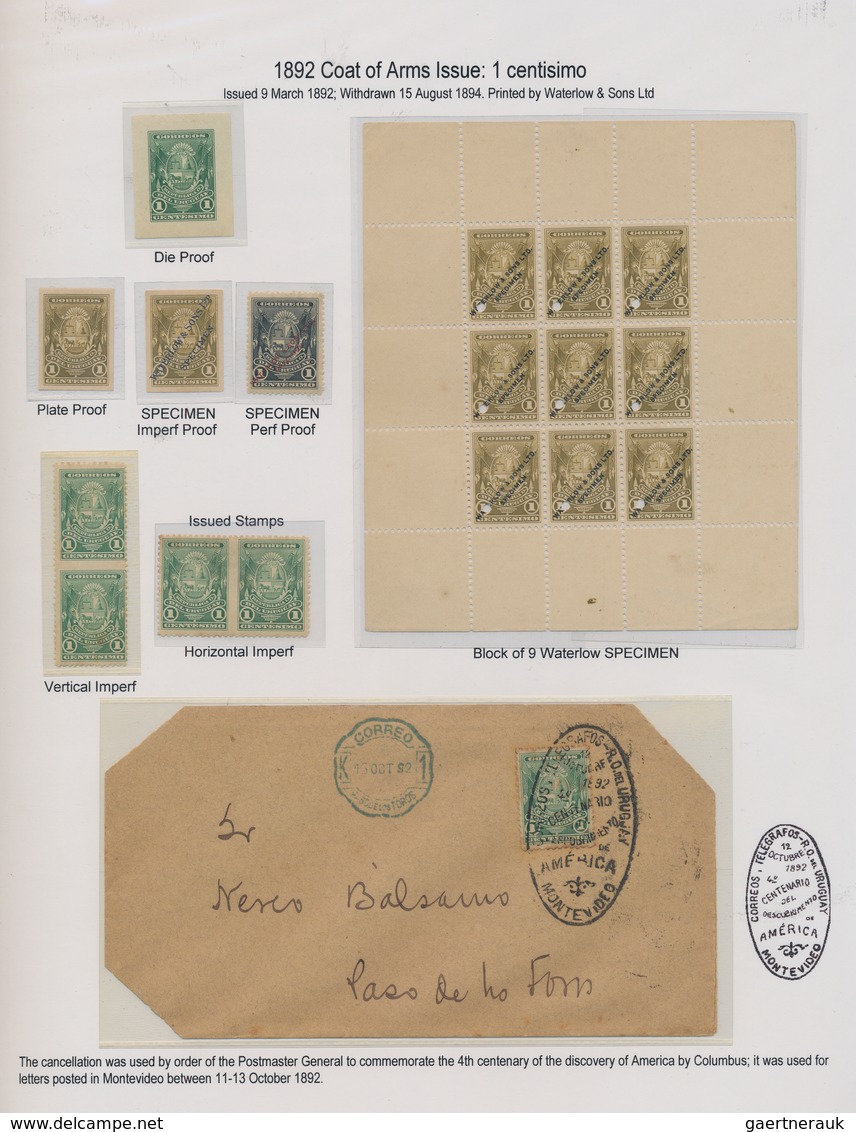 Uruguay: 1892, Definitives "Coat Of Arms/Symbols", 1c. Green, Specialised Assortment Incl. Die/plate - Uruguay