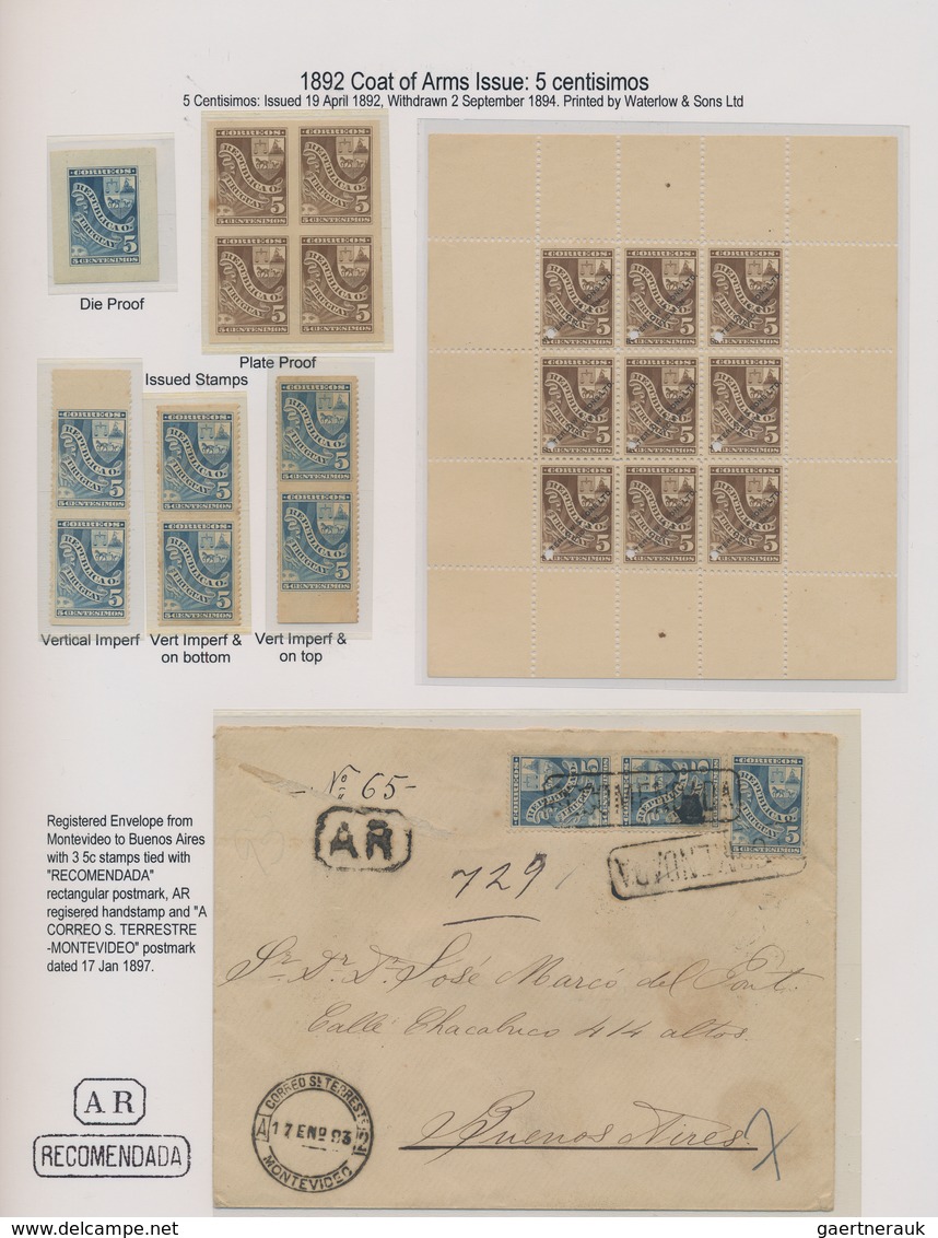 Uruguay: 1892, Definitives "Coat Of Arms/Symbols", 5c. Blue, Specialised Assortment Incl. Die/plate - Uruguay