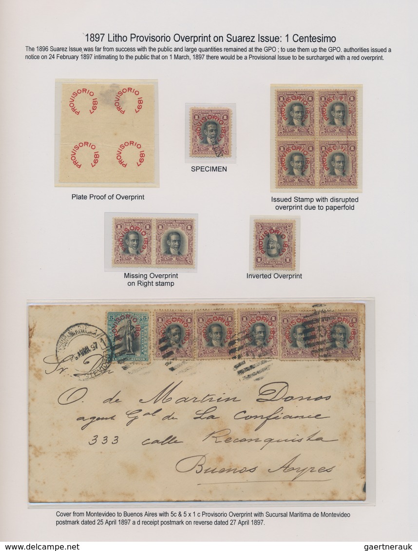 Uruguay: 1897, Provisional Issue, Specialised Assortment Incl. Plate Proof Of Overprint, Specimen, I - Uruguay