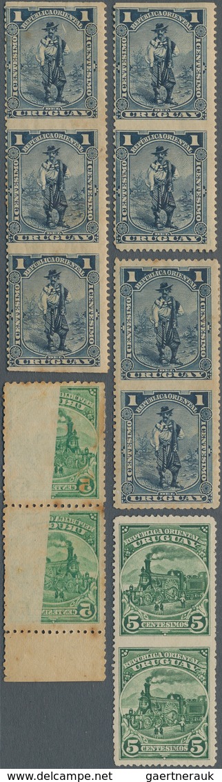 Uruguay: 1897, Definitives "Pictorials", Lot Of 23 Stamps Incl. Partly Imperf. (19) And Offset On Re - Uruguay