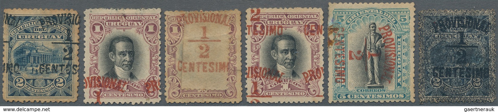 Uruguay: 1898, Provisional Overprints, Lot Of 13 Stamps Incl. Overprint On Debris, Shifted/divided O - Uruguay