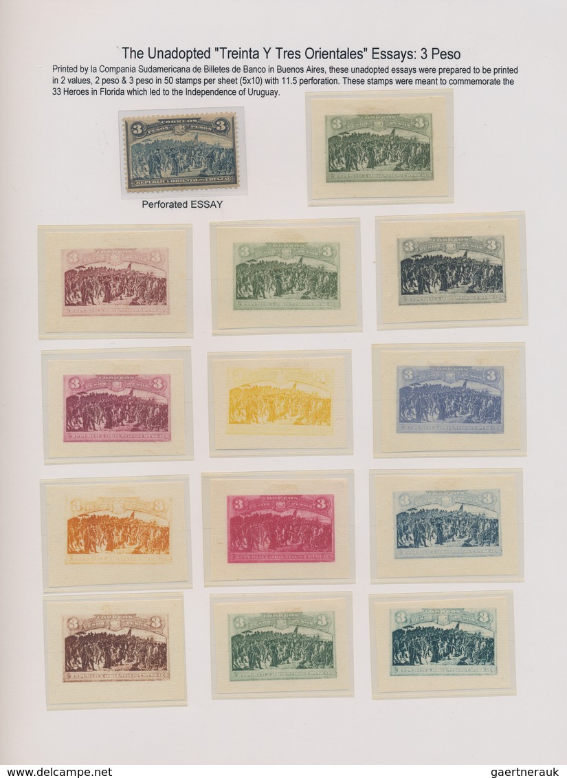 Uruguay: 1900 (ca.), "Treinta Y Tres Orientales", Not Realised Design, 3p. Value, Group Of 14 Essays - Uruguay