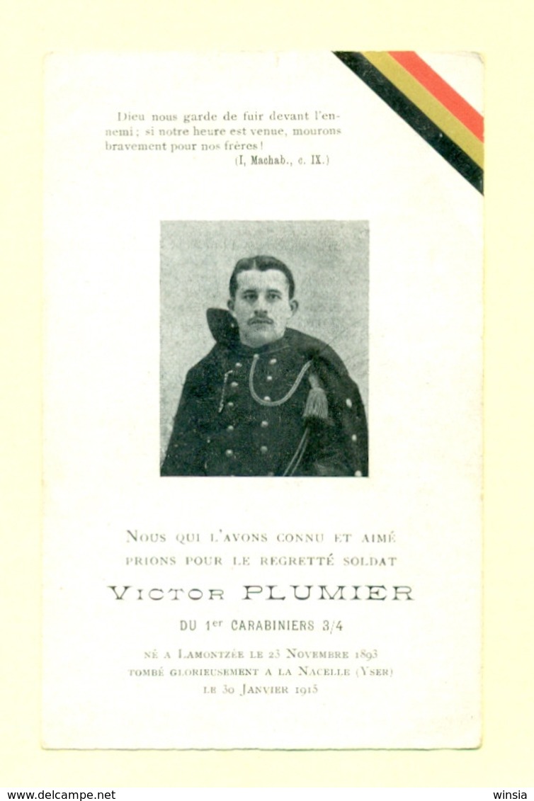 Doodsprentje Victor Plumier- Lamontzée  / La Nacelle - Gesneuvelde / Soldaat WO1 WW1 - Todesanzeige