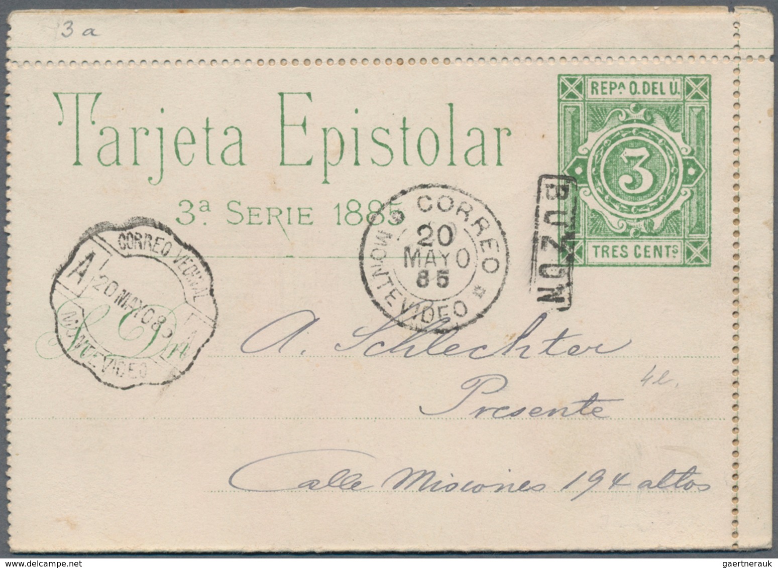 Uruguay - Ganzsachen: 1885, Stationery Letter Card 3 C Used From "UNION 26 NOV 00" To Montevideo Wit - Uruguay