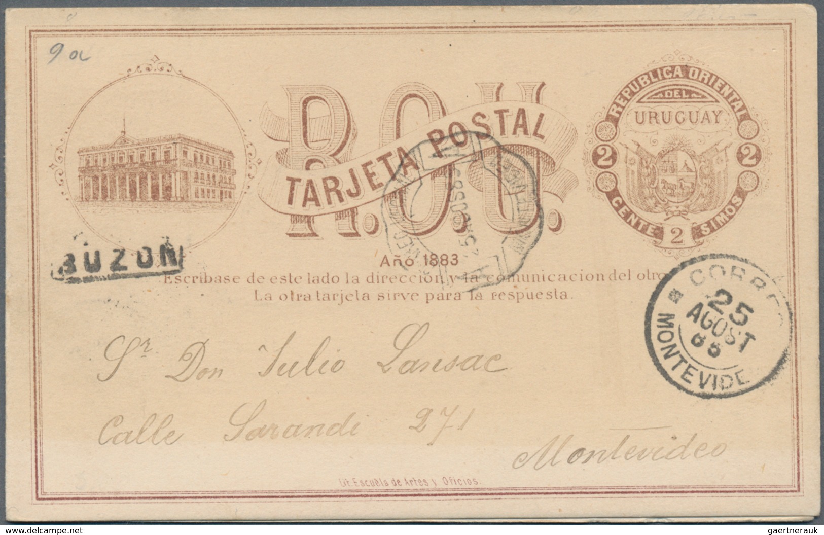 Uruguay - Ganzsachen: 1885, Stationery Double-card 2 C (minimal Toned) Both Cards Locally Used With - Uruguay