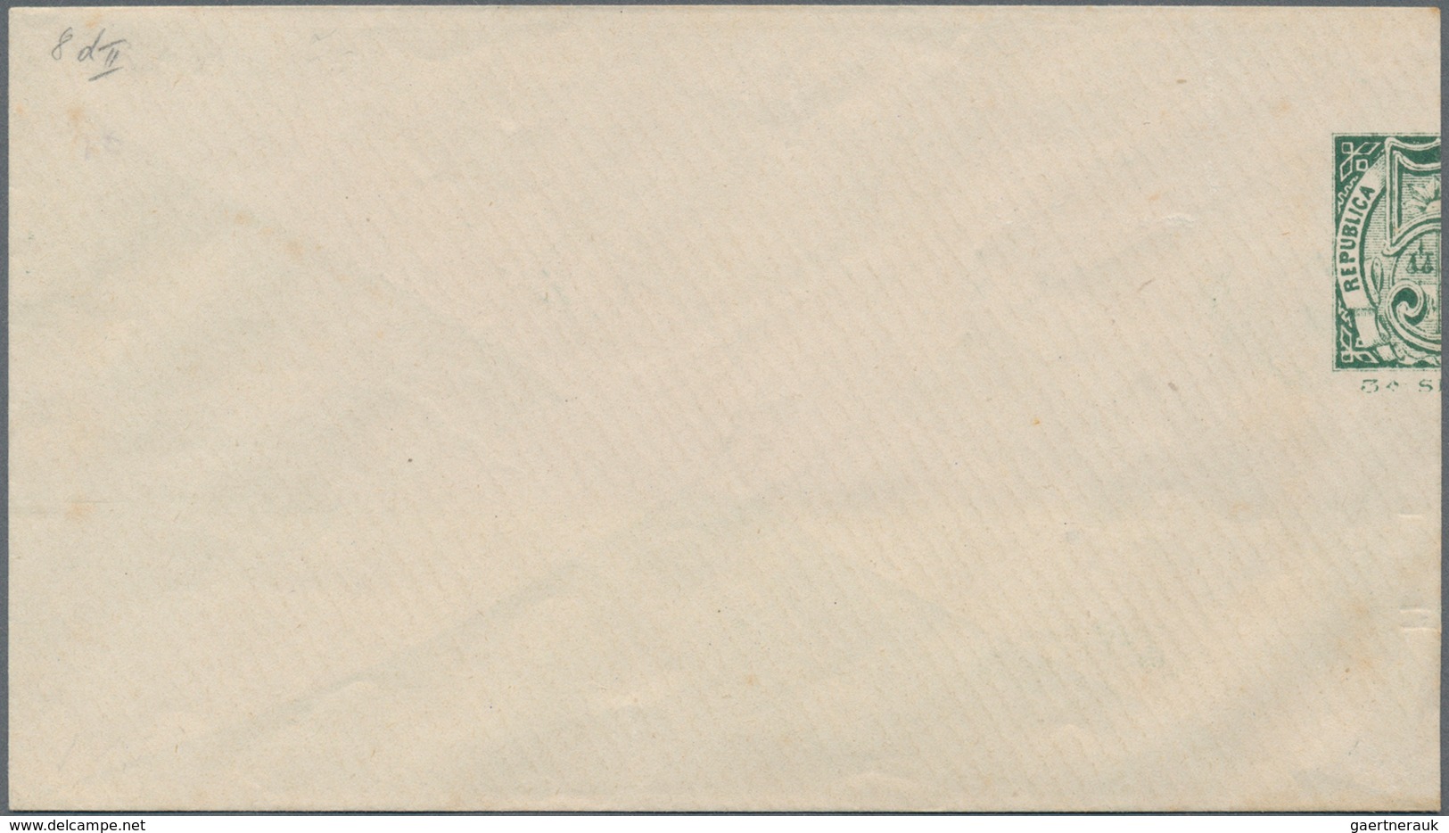 Uruguay - Ganzsachen: 1887, Stationery Envelope 5 C Green, IMPRINT SHIFTET TO RIGHT (only Half Impri - Uruguay