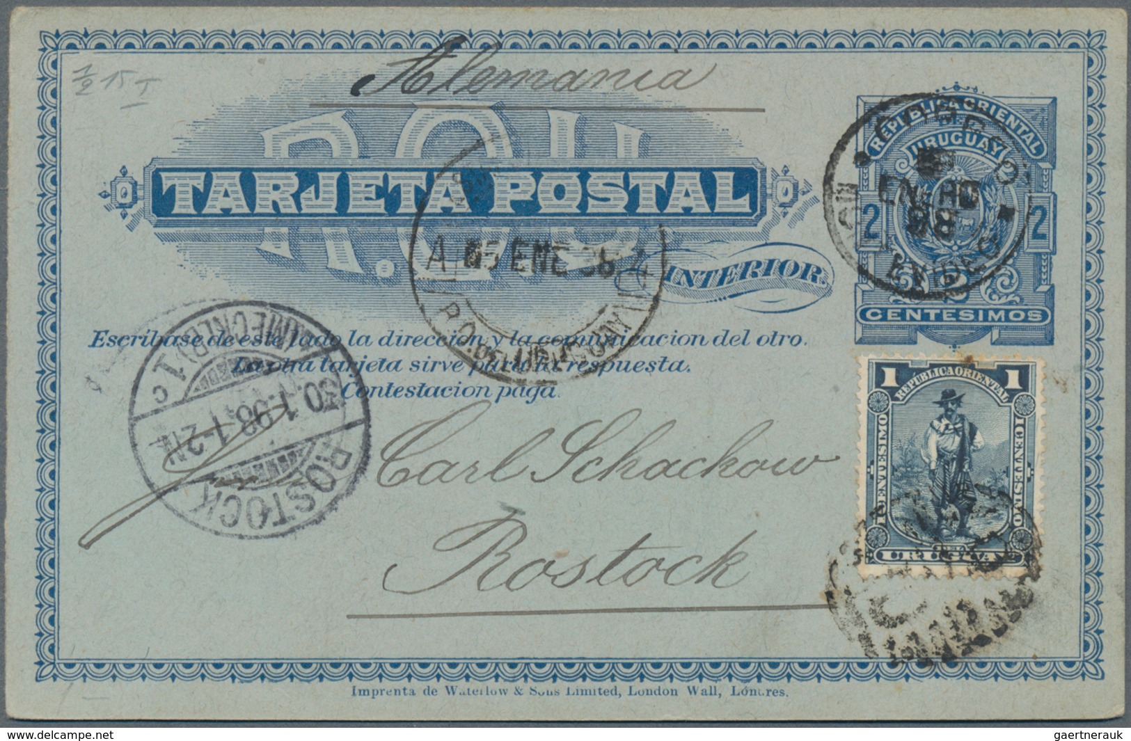 Uruguay - Ganzsachen: 1892, Two Stationery Double Cards: 2 C Blue On Buff And 2 C Blue On Pale Blue - Uruguay
