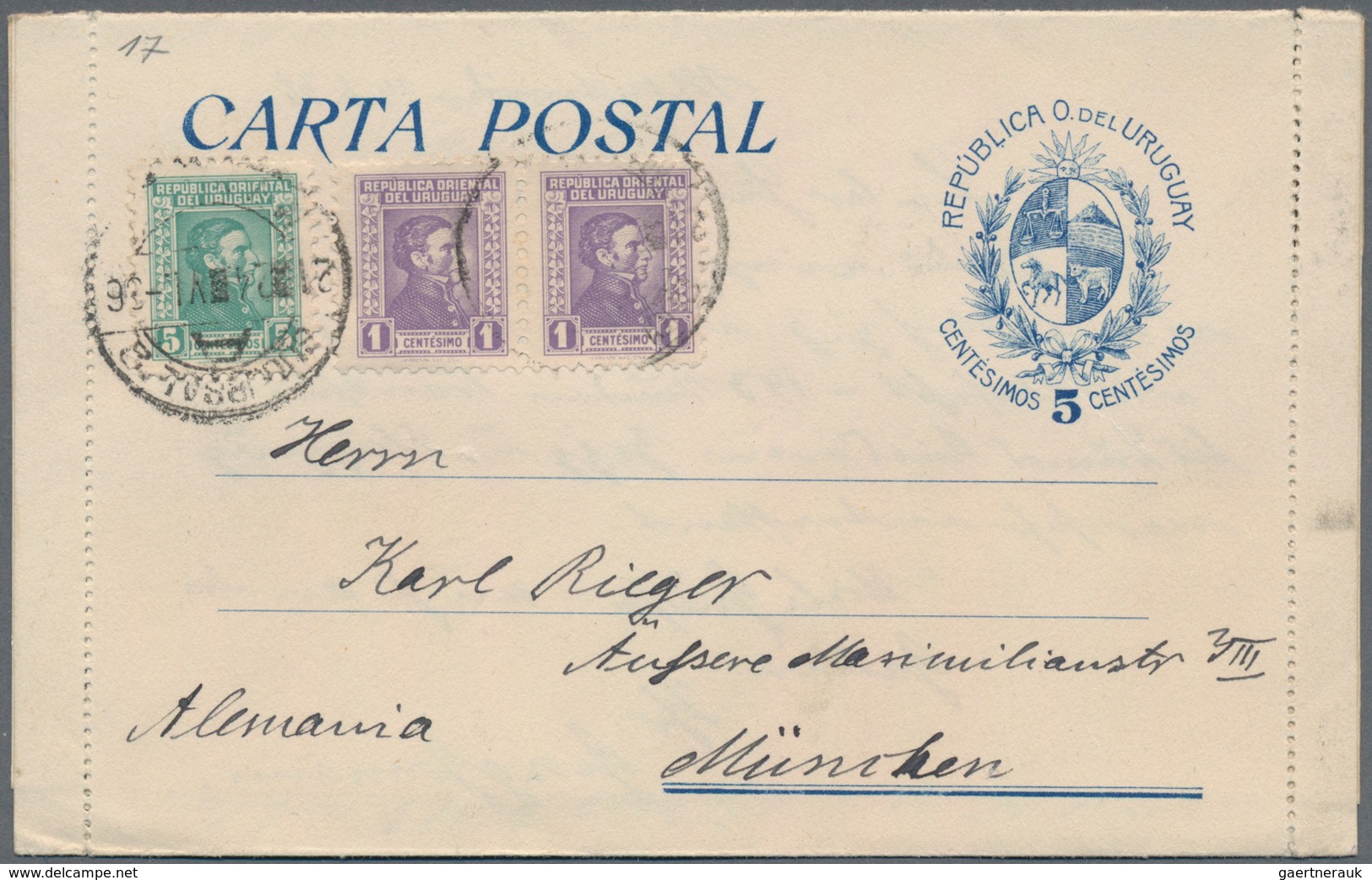 Uruguay - Ganzsachen: 1924, Stationery Letter Card 5 C Uprated 2x 1 C And 5 C Locally Used In "MONTE - Uruguay