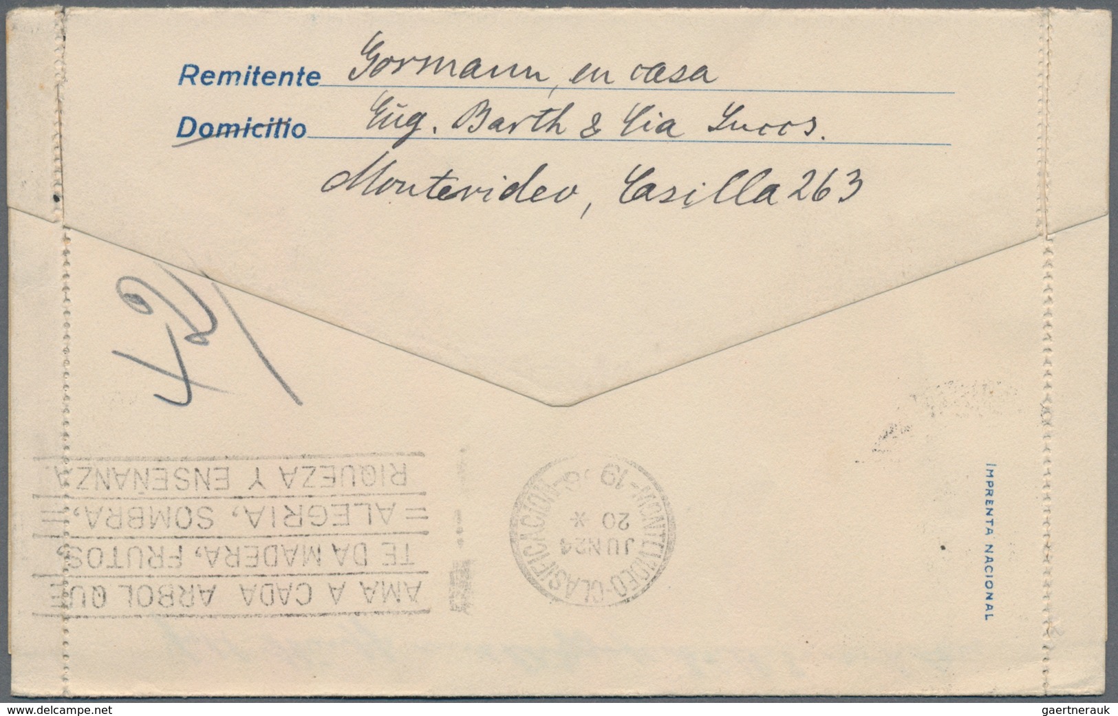 Uruguay - Ganzsachen: 1924, Stationery Letter Card 5 C Uprated 2x 1 C And 5 C Locally Used In "MONTE - Uruguay
