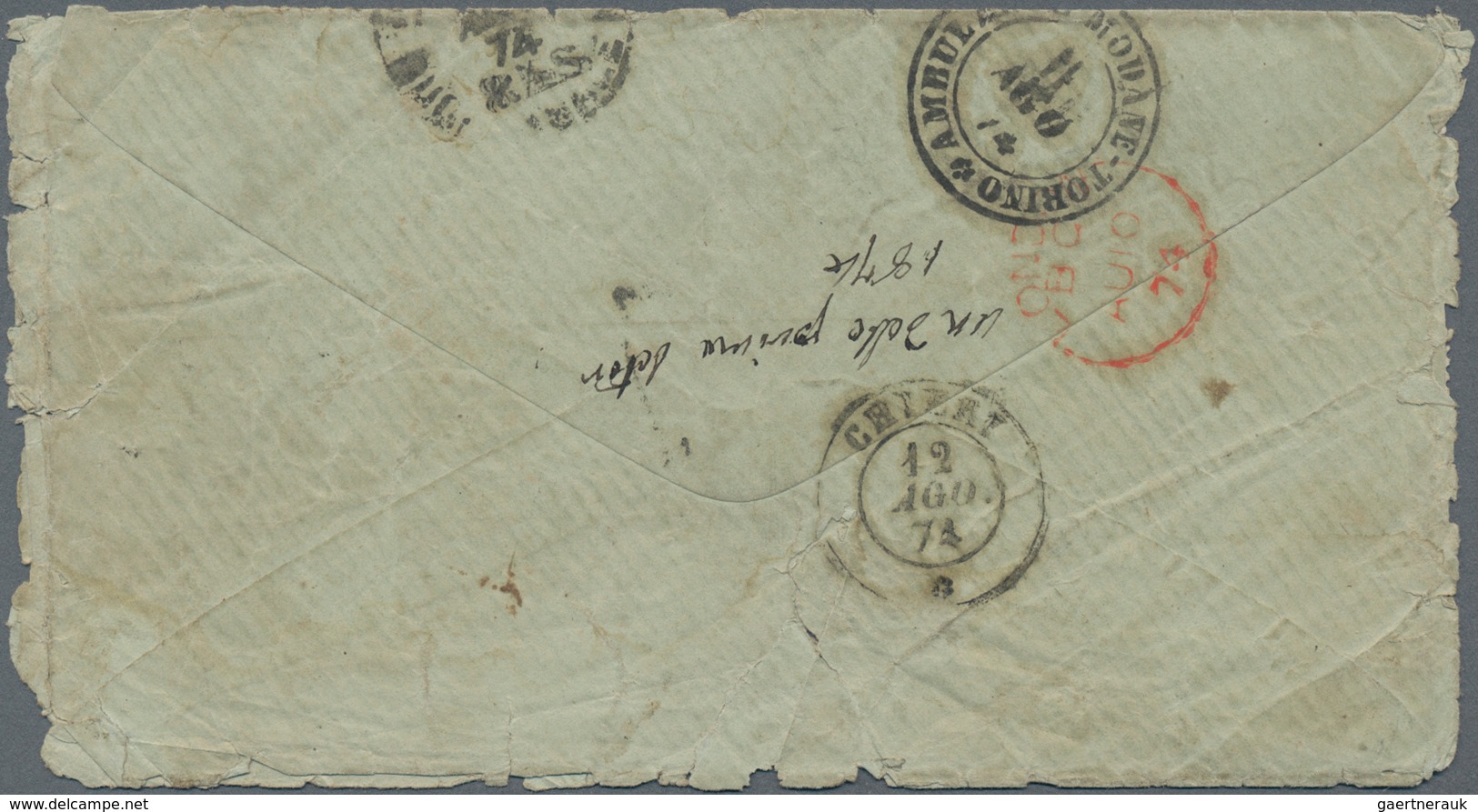 Uruguay - Besonderheiten: 1874, 10 C Blue On Letter (before UPU) From Montevideo To Italy, There Fra - Uruguay