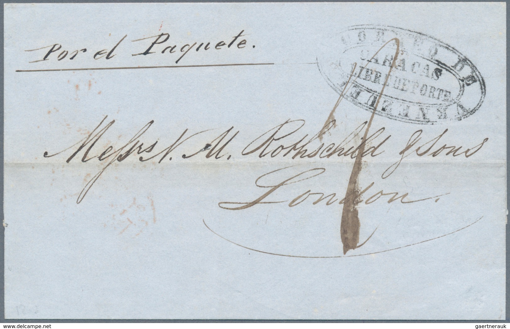 Venezuela: 1862, Letter With Oval Stamp "Correo De Venezuela Caracas Libre De Porte" To London With - Venezuela