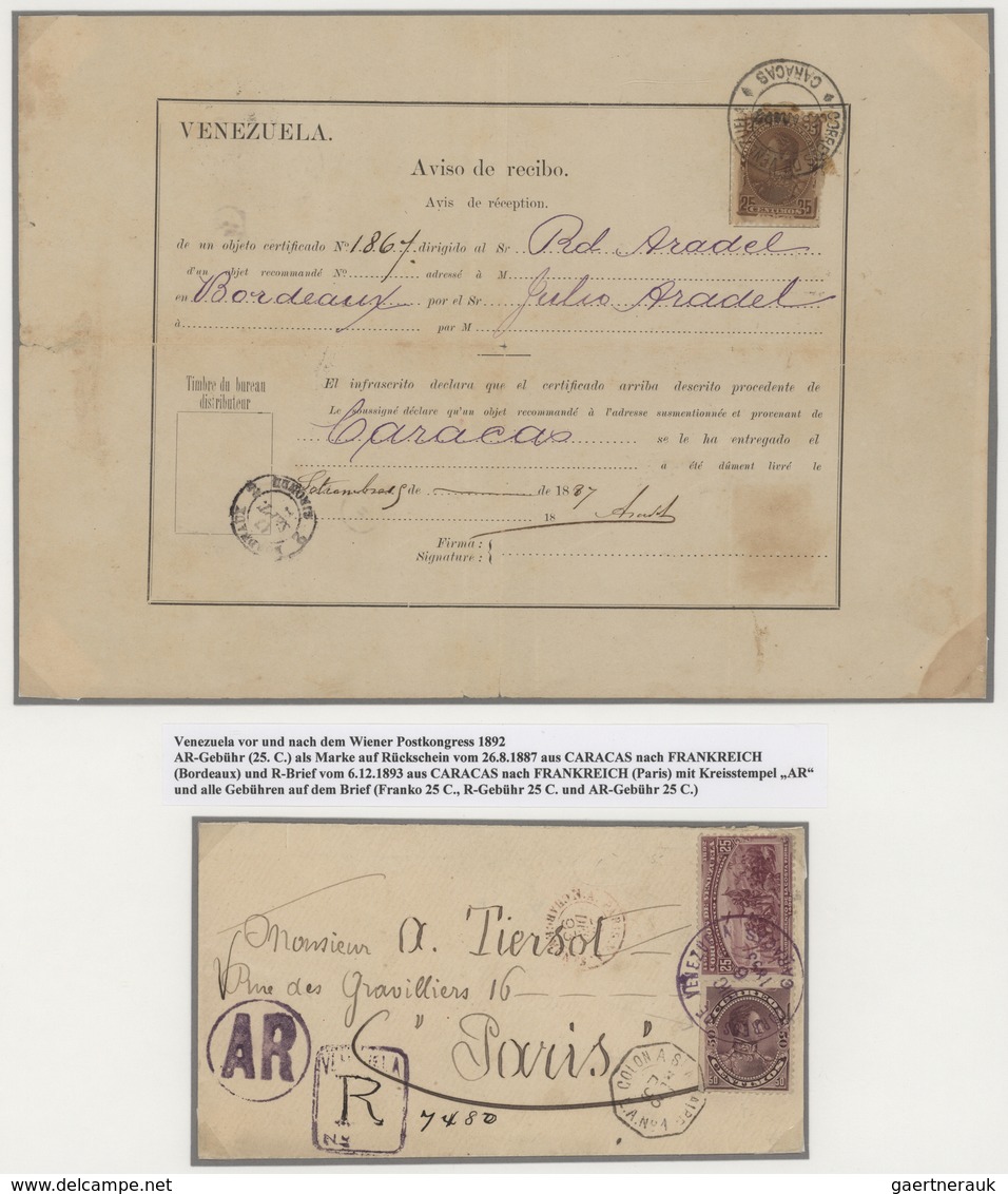 Venezuela: 1887/1893, Avis De Reception, Two Pieces: 25c. Brown Single Franking On Receipt Form From - Venezuela