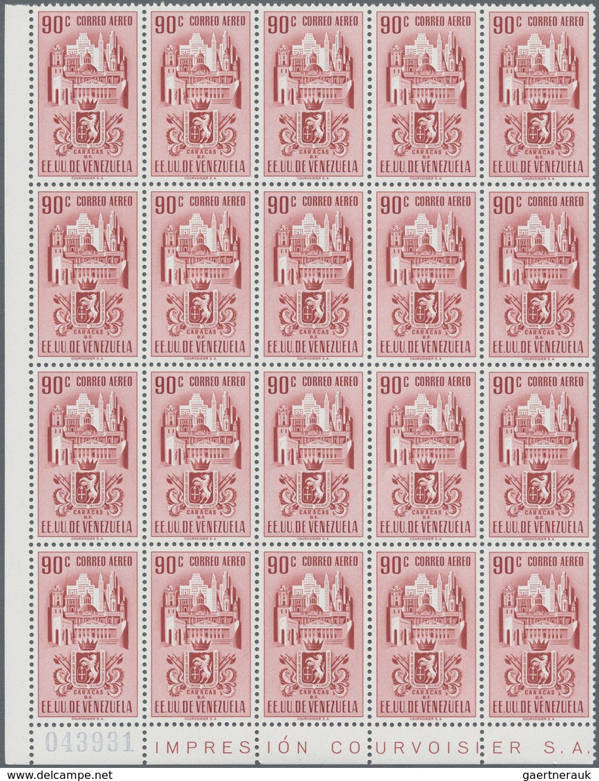 Venezuela: 1951, Coat Of Arms 'CARACAS‘ Airmail Stamps Complete Set Of Nine In Blocks Of 20 From Low - Venezuela