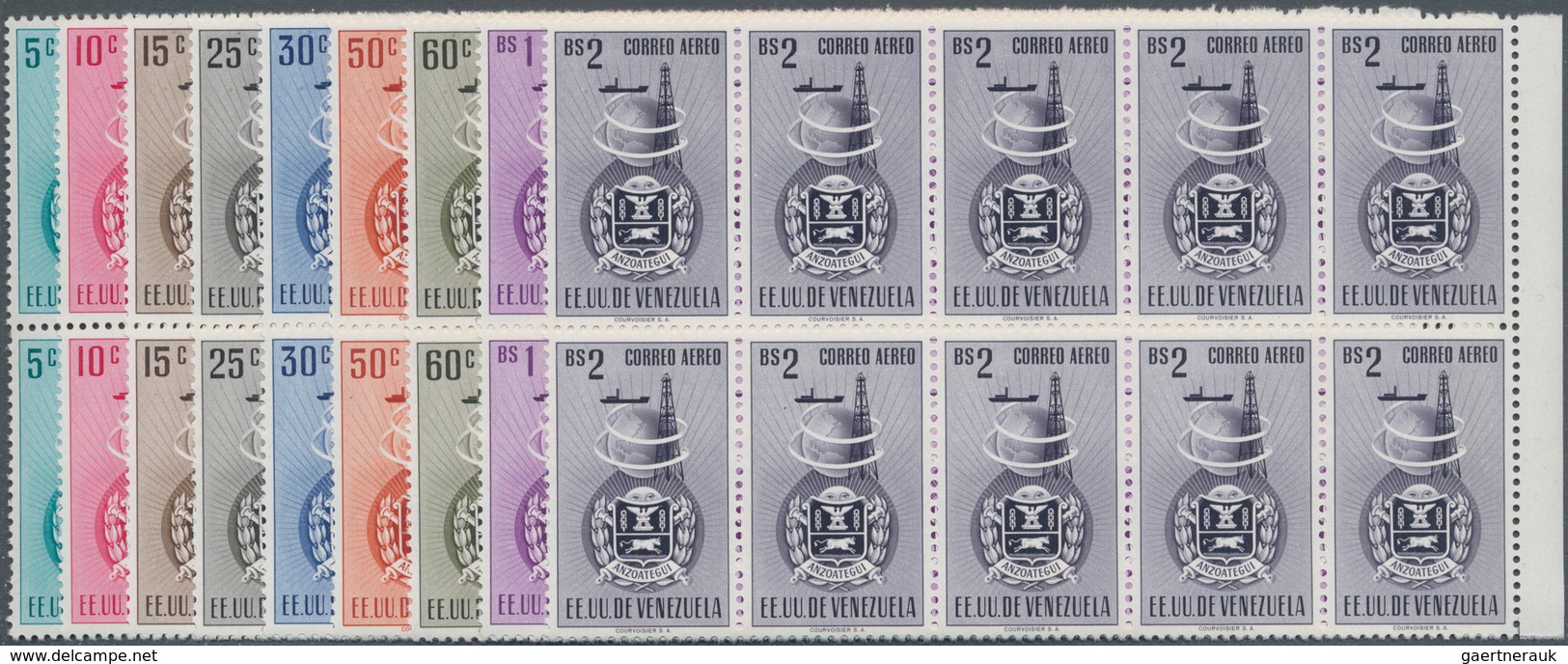 Venezuela: 1951, Coat Of Arms 'ANZOATEGUI‘ Airmail Stamps Complete Set Of Nine In Blocks Of Ten From - Venezuela