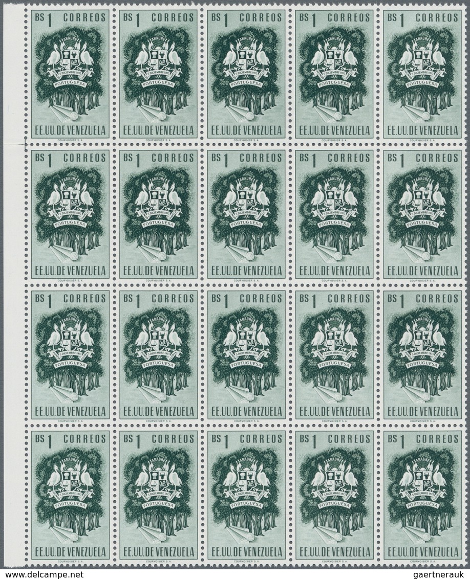 Venezuela: 1953, Coat Of Arms 'PORTUGUESA‘ Normal Stamps Complete Set Of Seven In Blocks Of 20 From - Venezuela