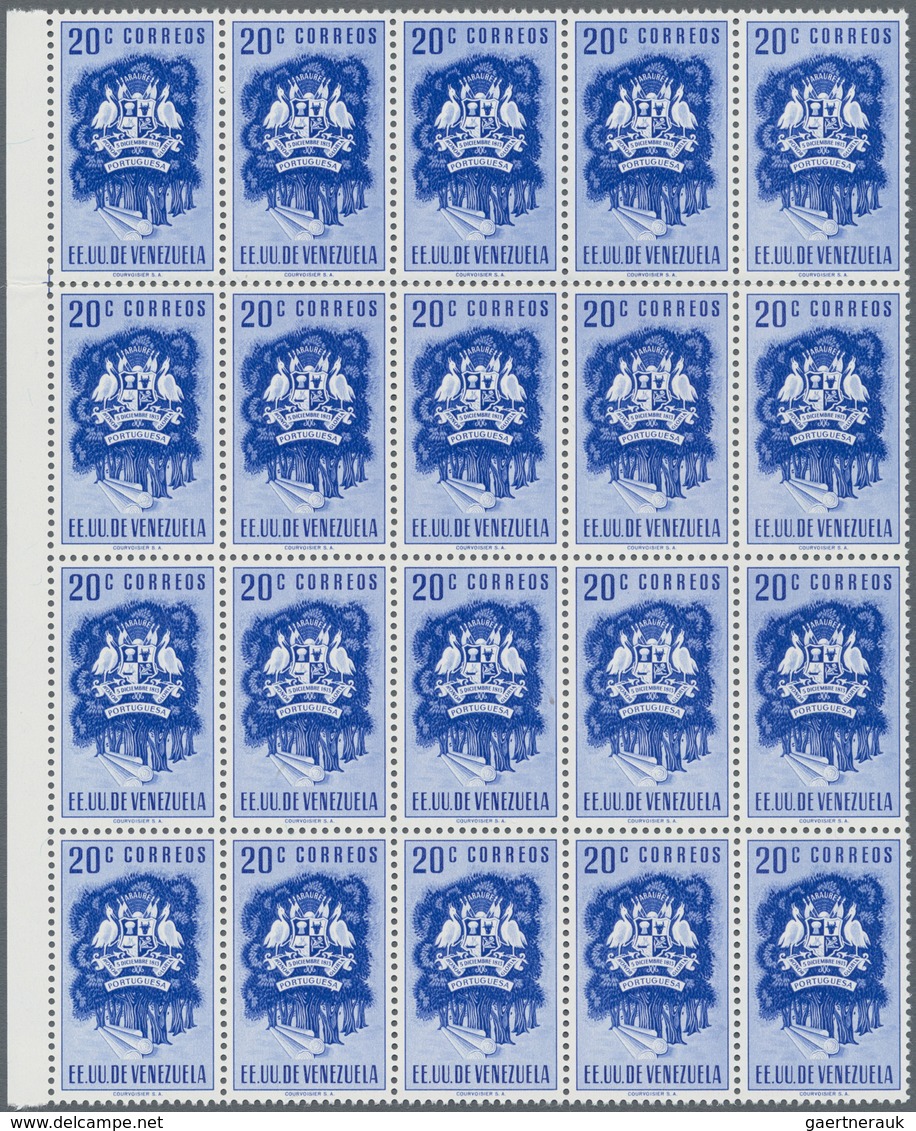 Venezuela: 1953, Coat Of Arms 'PORTUGUESA‘ Normal Stamps Complete Set Of Seven In Blocks Of 20 From - Venezuela