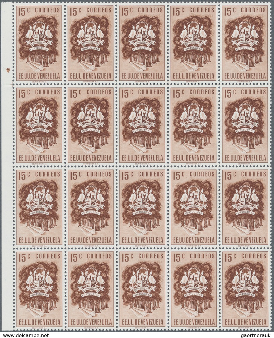 Venezuela: 1953, Coat Of Arms 'PORTUGUESA‘ Normal Stamps Complete Set Of Seven In Blocks Of 20 From - Venezuela