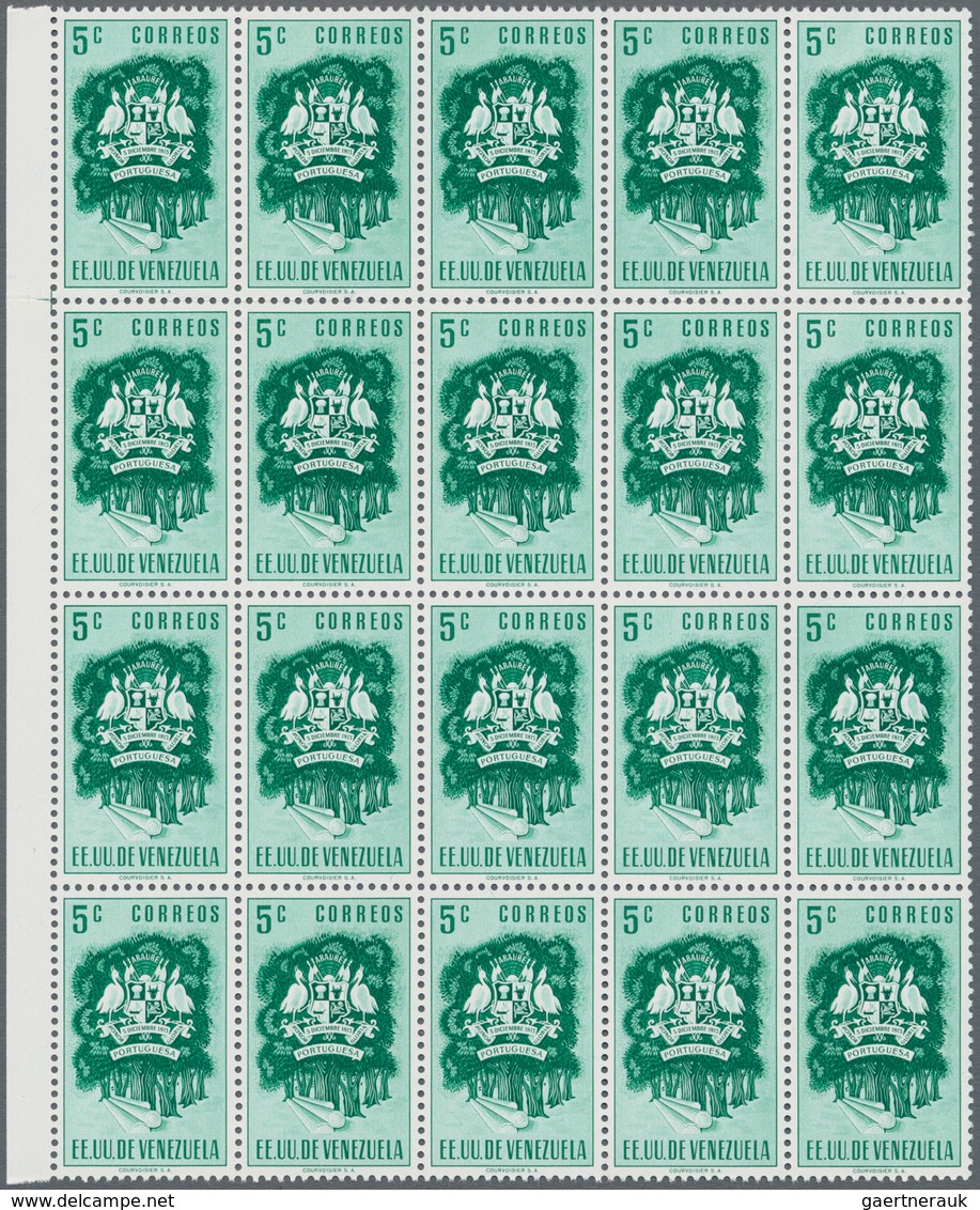 Venezuela: 1953, Coat of Arms 'PORTUGUESA‘ normal stamps complete set of seven in blocks of 20 from