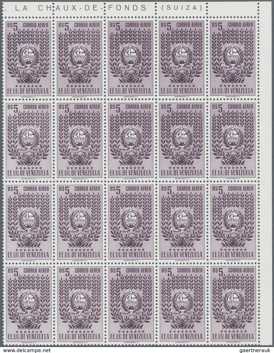 Venezuela: 1953, Coat Of Arms 'TRUJILLO‘ Airmail Stamps Complete Set Of Seven In Blocks Of 20 From U - Venezuela