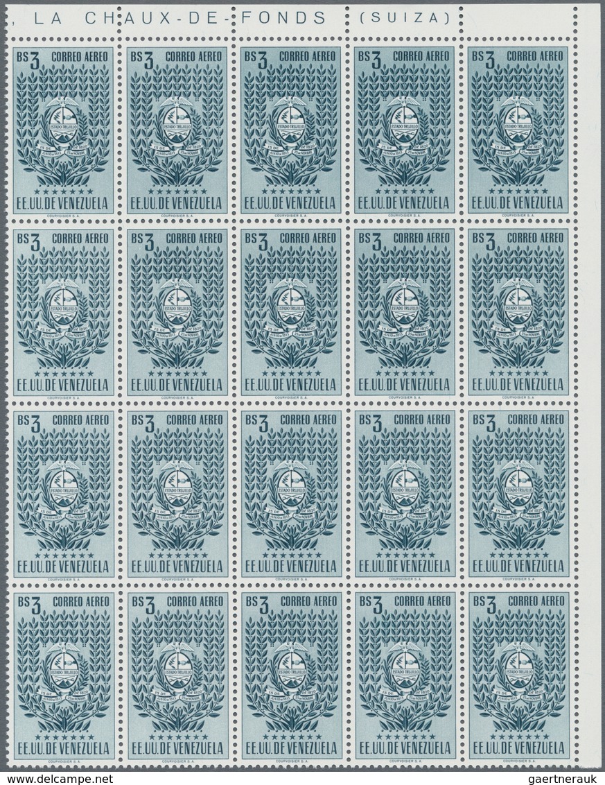 Venezuela: 1953, Coat Of Arms 'TRUJILLO‘ Airmail Stamps Complete Set Of Seven In Blocks Of 20 From U - Venezuela