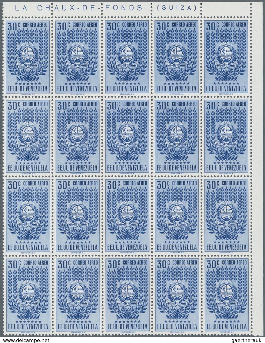 Venezuela: 1953, Coat of Arms 'TRUJILLO‘ airmail stamps complete set of seven in blocks of 20 from u
