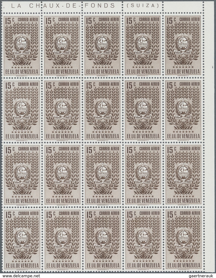 Venezuela: 1953, Coat of Arms 'TRUJILLO‘ airmail stamps complete set of seven in blocks of 20 from u