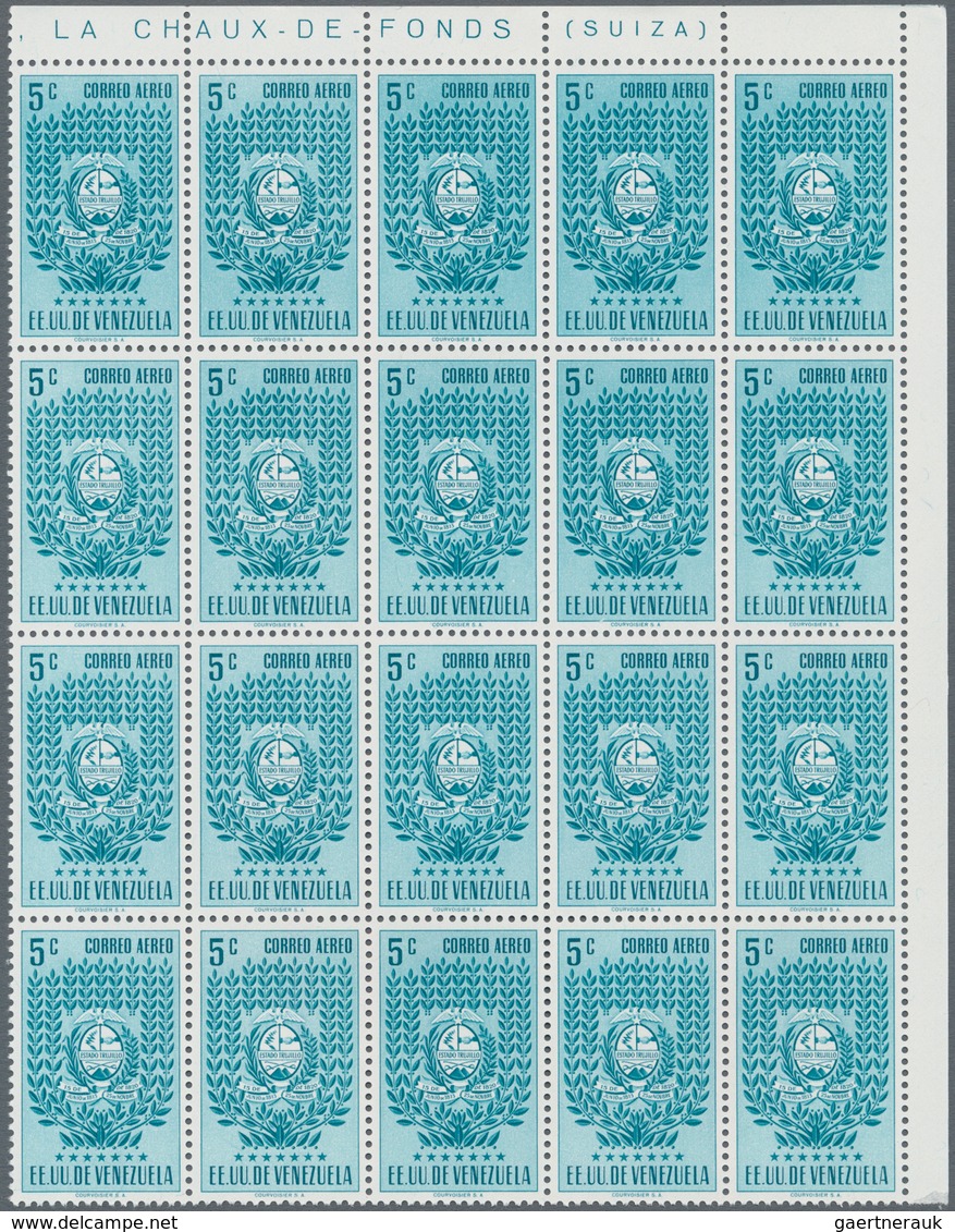Venezuela: 1953, Coat of Arms 'TRUJILLO‘ airmail stamps complete set of seven in blocks of 20 from u