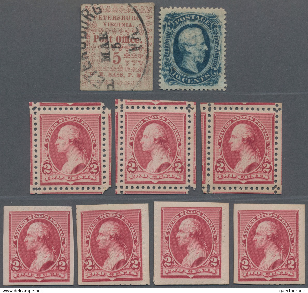 Konföderierte Staaten Von Amerika: 1861/1890: Group Of Nine Stamps Including 1861 Petersburg Provisi - 1861-65 Confederate States