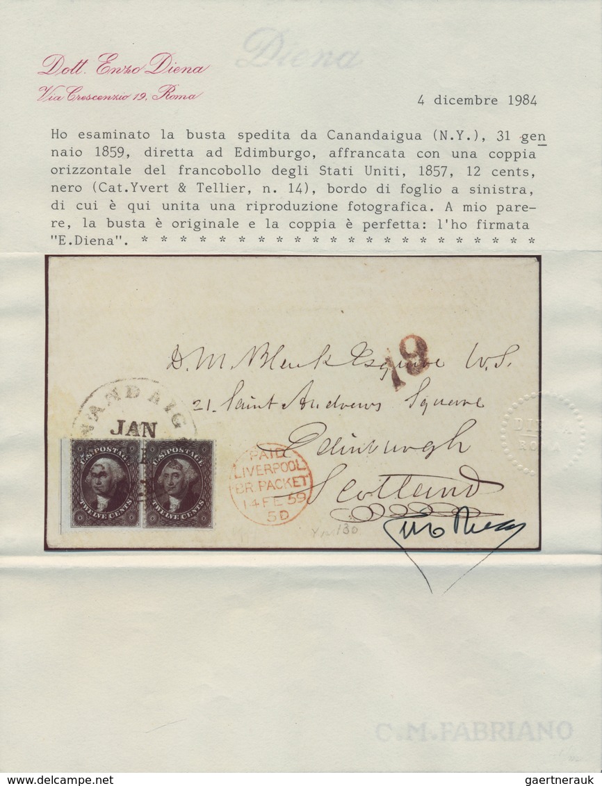 Vereinigte Staaten Von Amerika: 1859, Small Envelope Franked With Margin Pair 12 Cent Washington Can - Usati