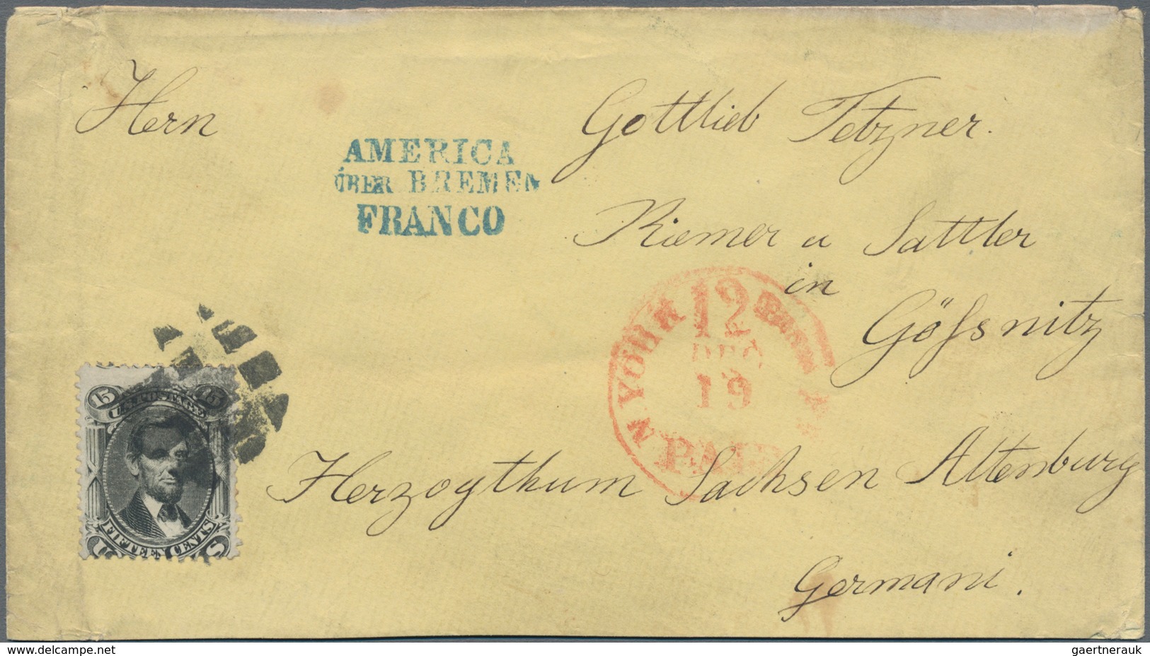 Vereinigte Staaten Von Amerika: 1861, Envelope Bearing Lincoln 15 C Black Tied By Barr Cancel And Re - Used Stamps