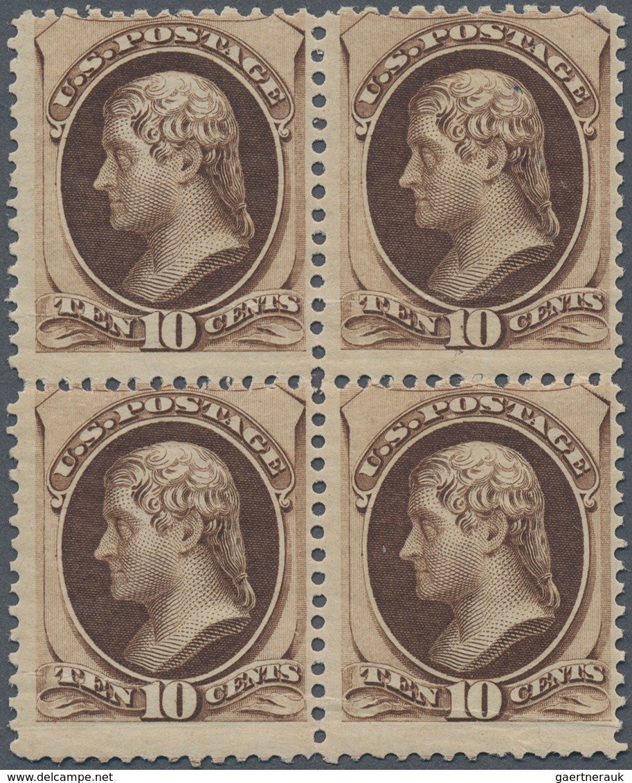 Vereinigte Staaten Von Amerika: 1873, 10c. Brown Block Of Four, Mint Never Hinged, Few Toned Gum Spo - Gebraucht