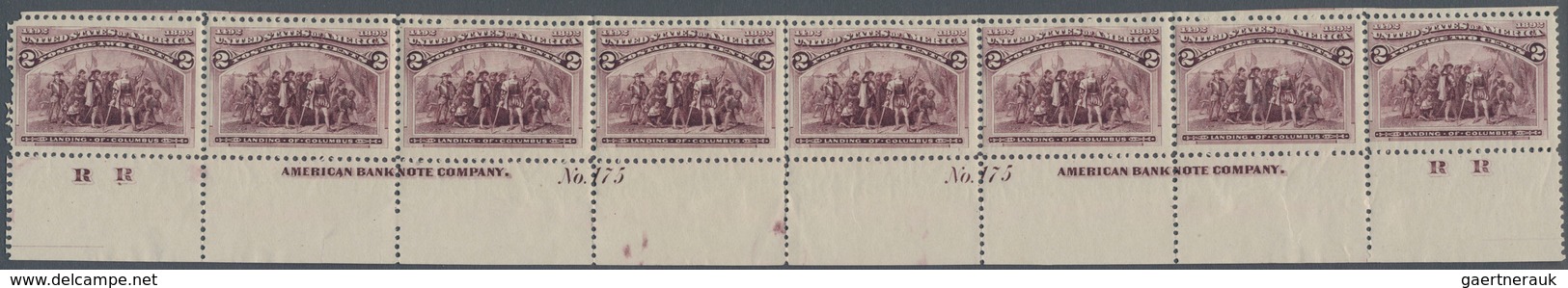 Vereinigte Staaten Von Amerika: 1893 Columbian Expo. 2c. Brown Violet Bottom Marginal Strip Of Eight - Gebruikt