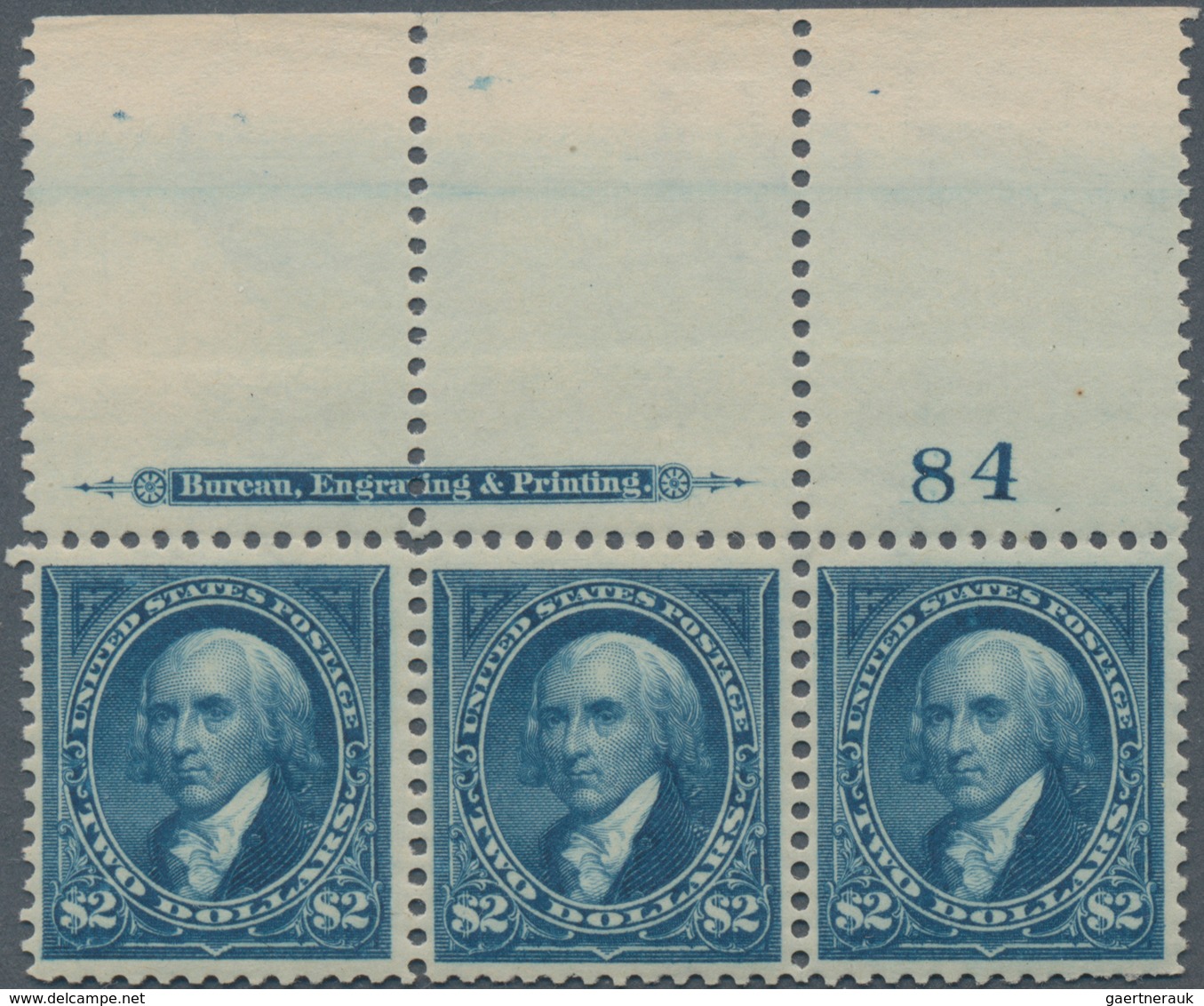 Vereinigte Staaten Von Amerika: $2.00 1895 Watermarked (Scott 277), Mint Full Top Plate No. 84 And I - Used Stamps