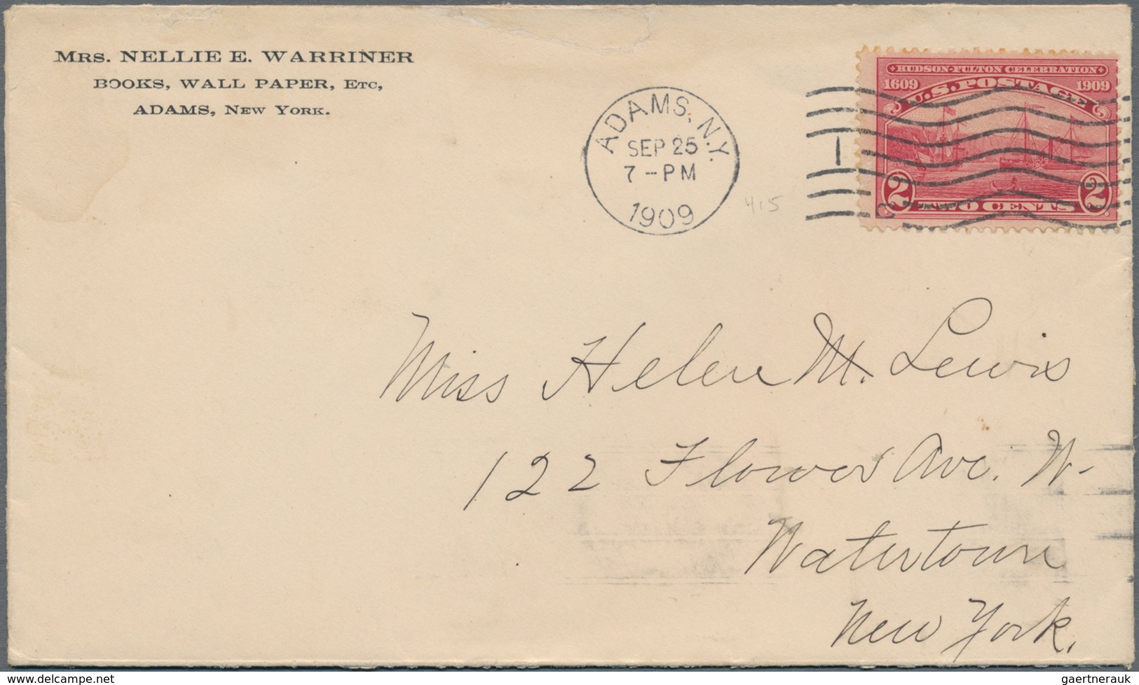 Vereinigte Staaten Von Amerika: 1909, 2c Hudson-Fulton (Scott 372), Tied By "Adams N.Y. Sep. 25, 190 - Gebruikt