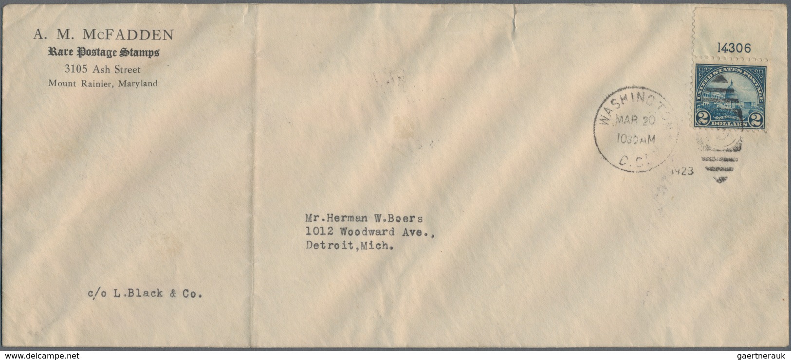 Vereinigte Staaten Von Amerika: 1923. $2.00 Capitol (Scott 572) With Plate No. 14306 At Top, Tied By - Gebruikt