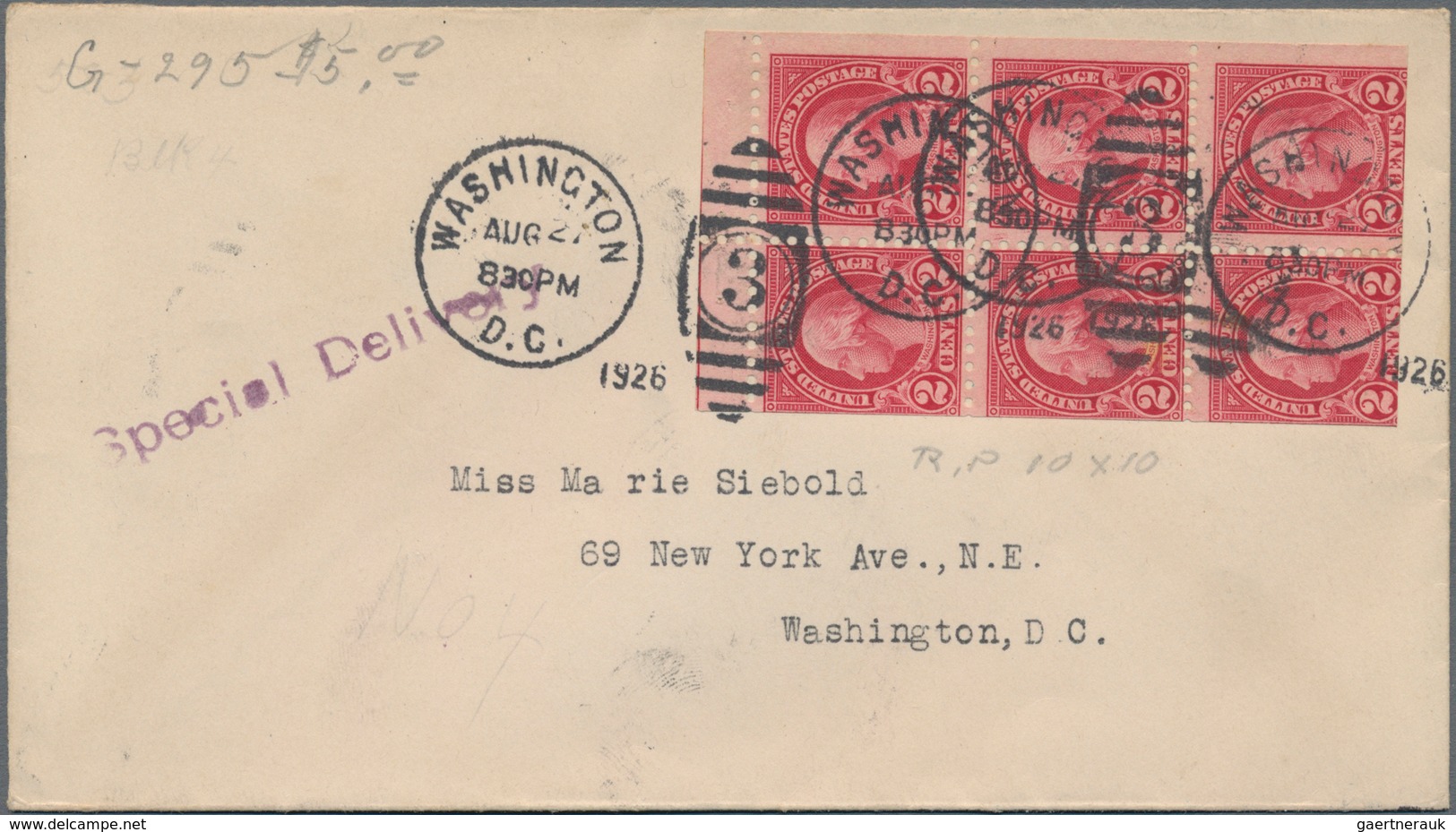 Vereinigte Staaten Von Amerika: 1926. 2c Washington Perf 10 Booklet Pane (Scott 583a) Tied By Four " - Gebruikt