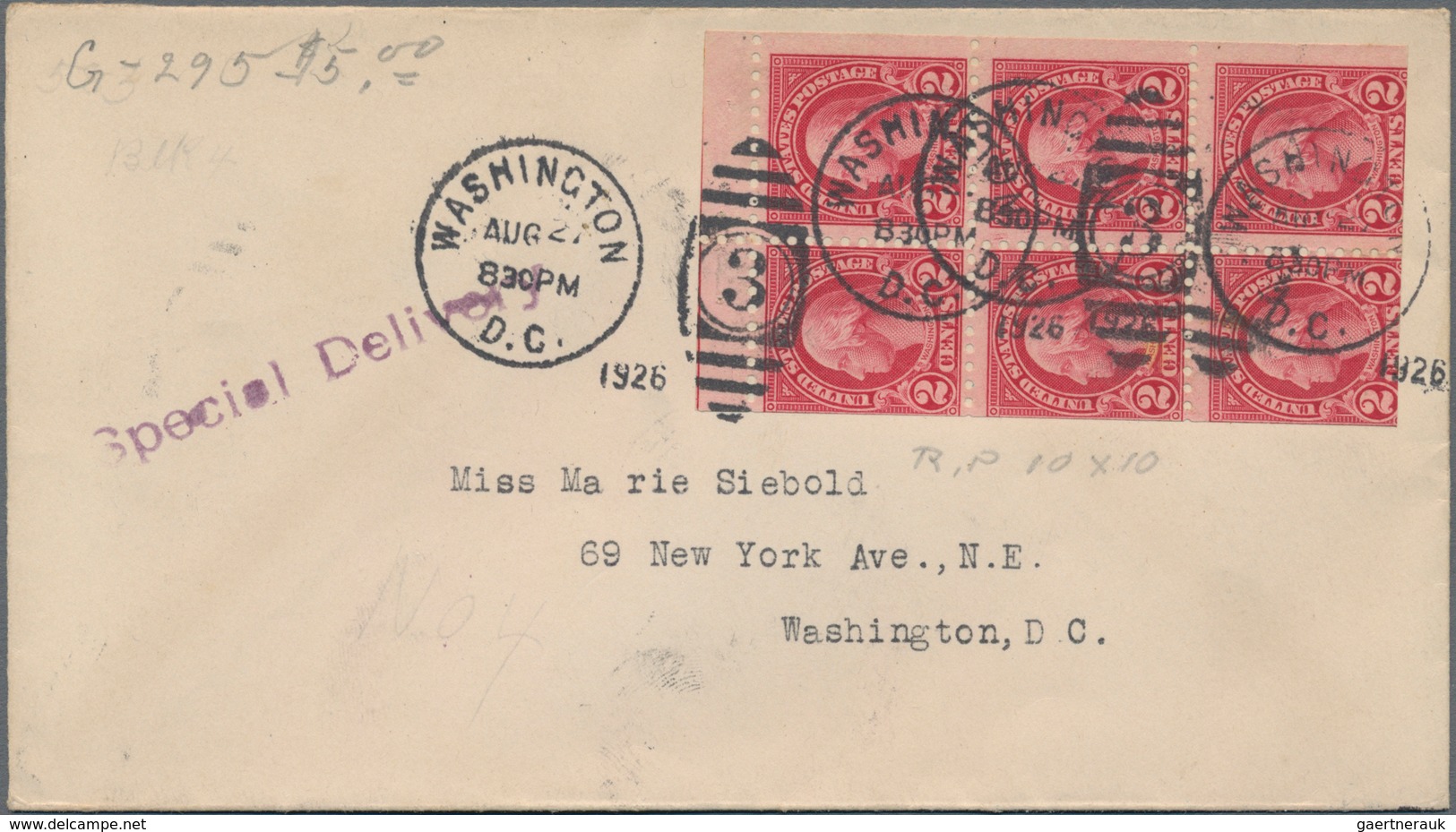 Vereinigte Staaten Von Amerika: 1926. 2c Washington Perf 10 Booklet Pane (Scott 583a) Tied By Four " - Used Stamps