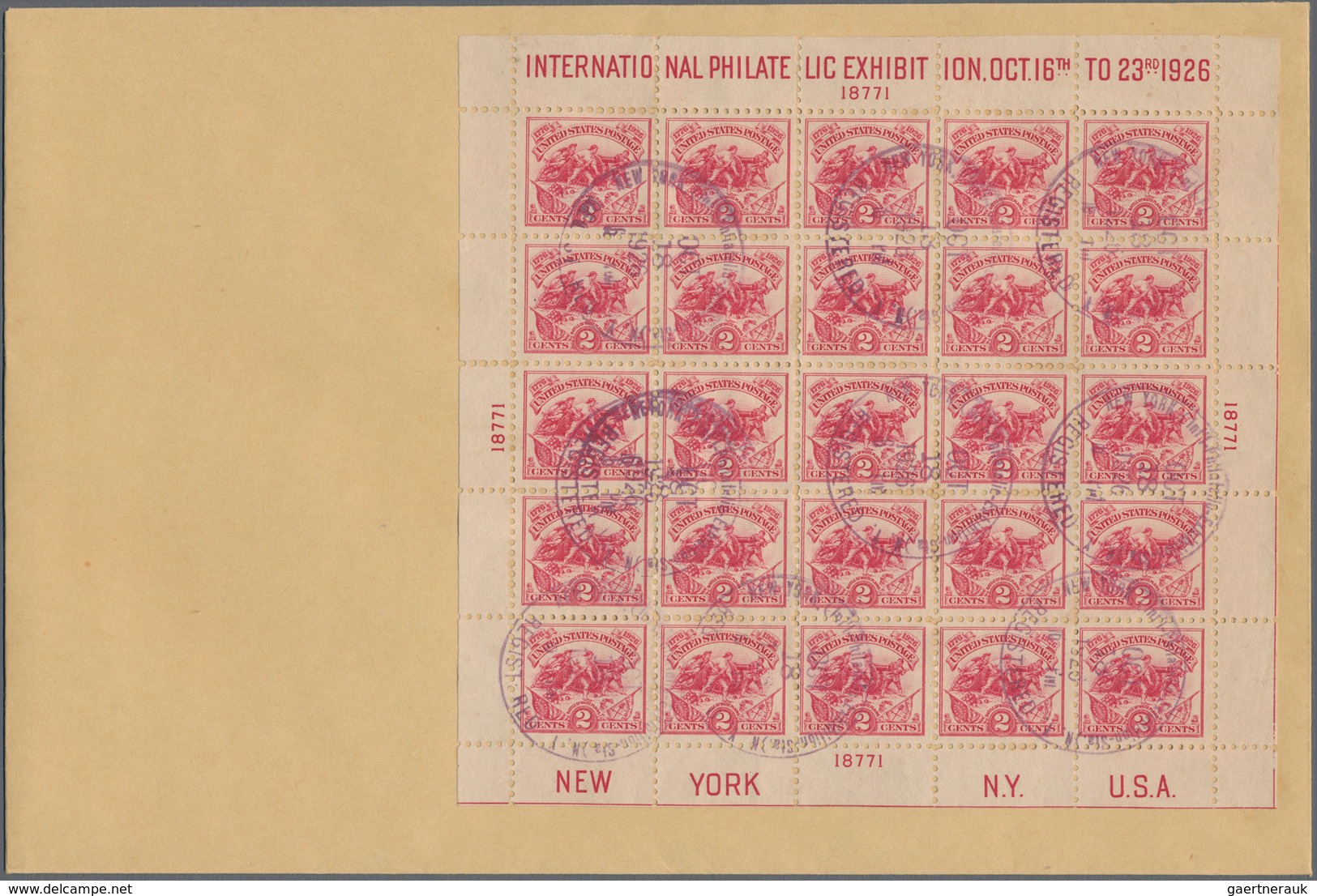 Vereinigte Staaten Von Amerika: 1926. 2c White Plains Souvenir Sheet (Scott 630), Plate No. 18771 To - Gebruikt