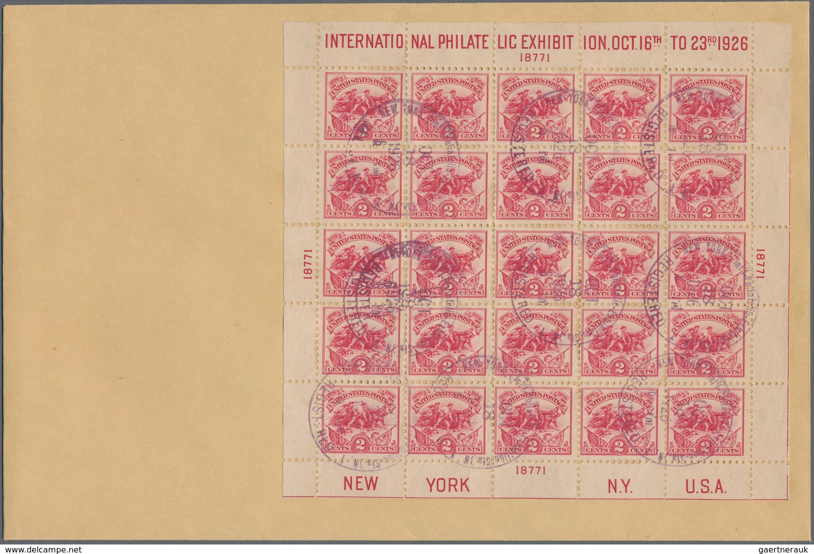 Vereinigte Staaten Von Amerika: 1926. 2c White Plains Souvenir Sheet (Scott 630), Plate No. 18771 To - Used Stamps