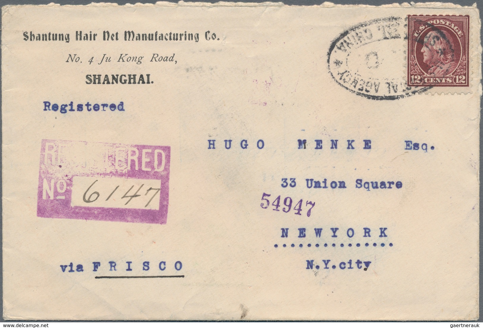 Vereinigte Staaten Von Amerika - Post In China: 1917, Unovpt. Franklin 12 C. Tied Duplex "U.S. POSTA - China (Sjanghai)