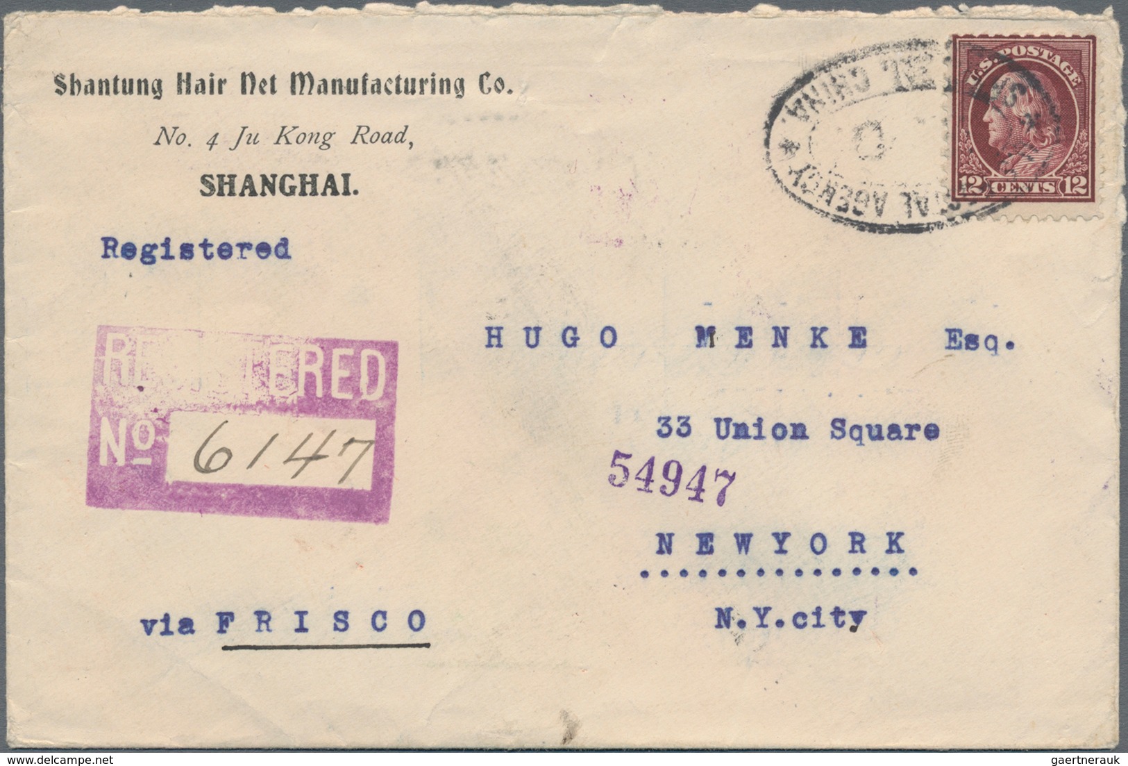 Vereinigte Staaten Von Amerika - Post In China: 1917, Unovpt. Franklin 12 C. Tied Duplex "U.S. POSTA - Offices In China