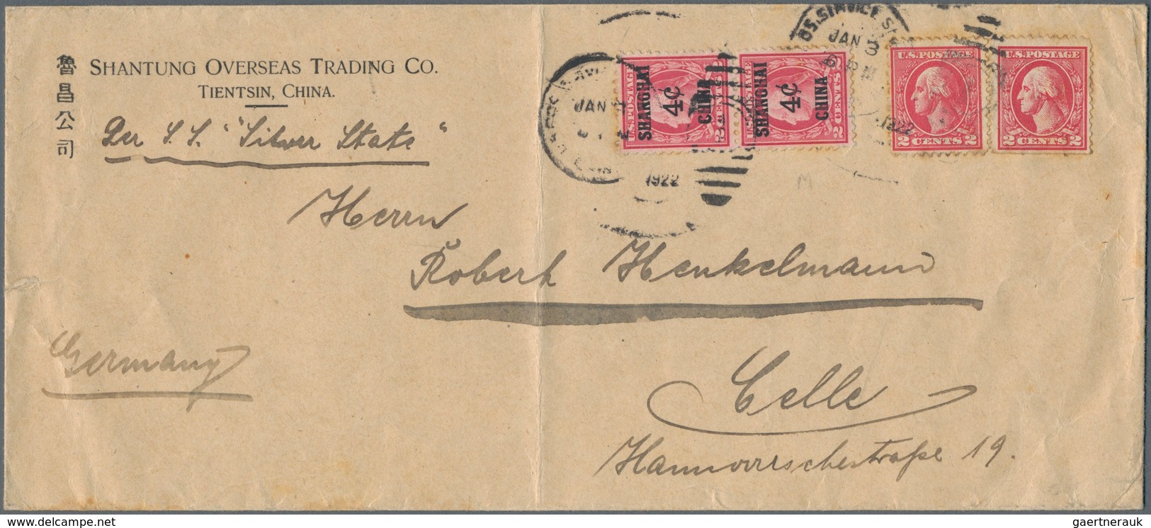 Vereinigte Staaten Von Amerika - Post In China: 1919, 4 C./2 C. (pair) With Unoverprinted 2 C. (pair - China (Schanghai)