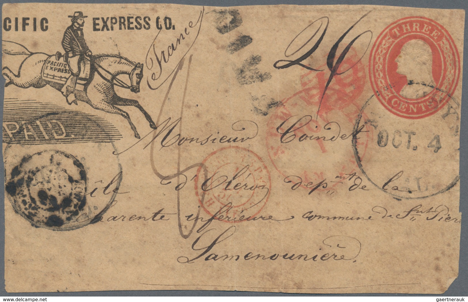 Vereinigte Staaten Von Amerika - Ganzsachen: 1853/55: "Pacific Express Co. Paid" With Horse & Rider - Andere & Zonder Classificatie