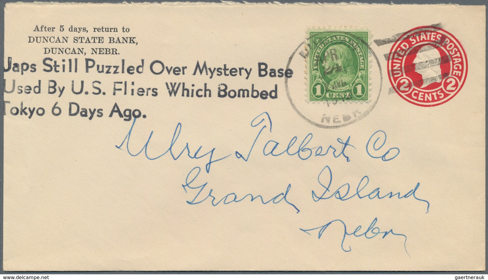 Vereinigte Staaten Von Amerika - Stempel: 1942 Used Postal Stationery Envelope 2 Cents Red On White - Marcofilie