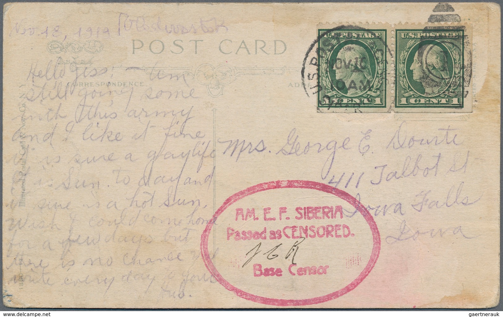 Vereinigte Staaten Von Amerika - Militärpost / Feldpost: 1919, SIBERIA/US POSTALAGENCY: Frankierte M - Sonstige & Ohne Zuordnung