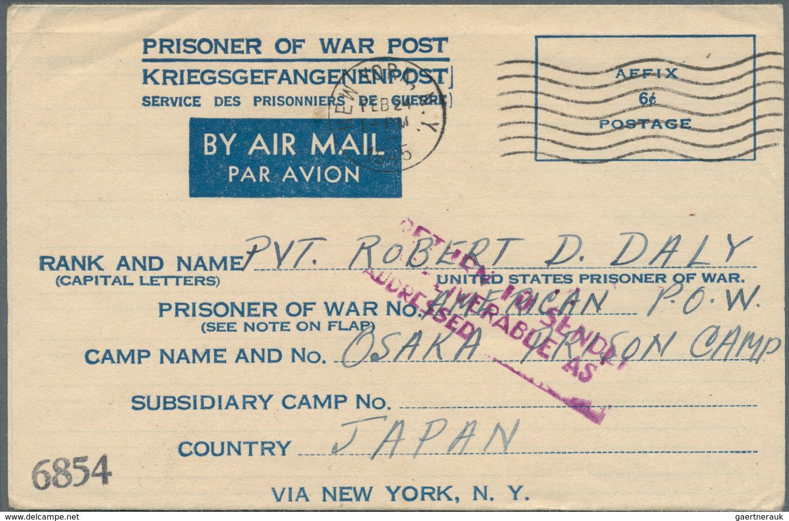 Vereinigte Staaten Von Amerika - Militärpost / Feldpost: 1944/1945, Five POW Airmail Lettersheets Us - Andere & Zonder Classificatie