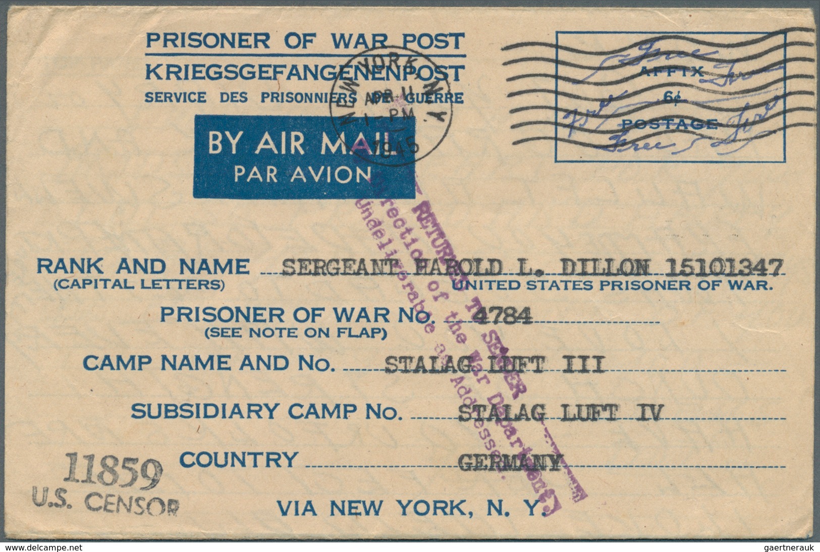 Vereinigte Staaten Von Amerika - Militärpost / Feldpost: 1944/1945, Five POW Airmail Lettersheets Us - Sonstige & Ohne Zuordnung