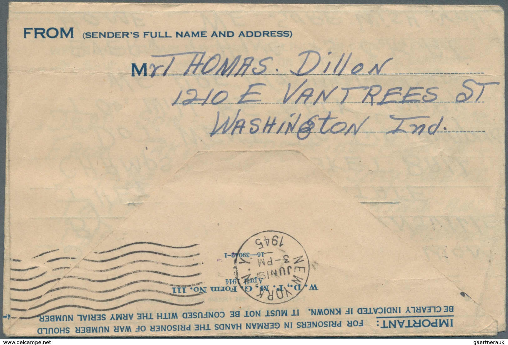Vereinigte Staaten von Amerika - Militärpost / Feldpost: 1944/1945, five POW airmail lettersheets us