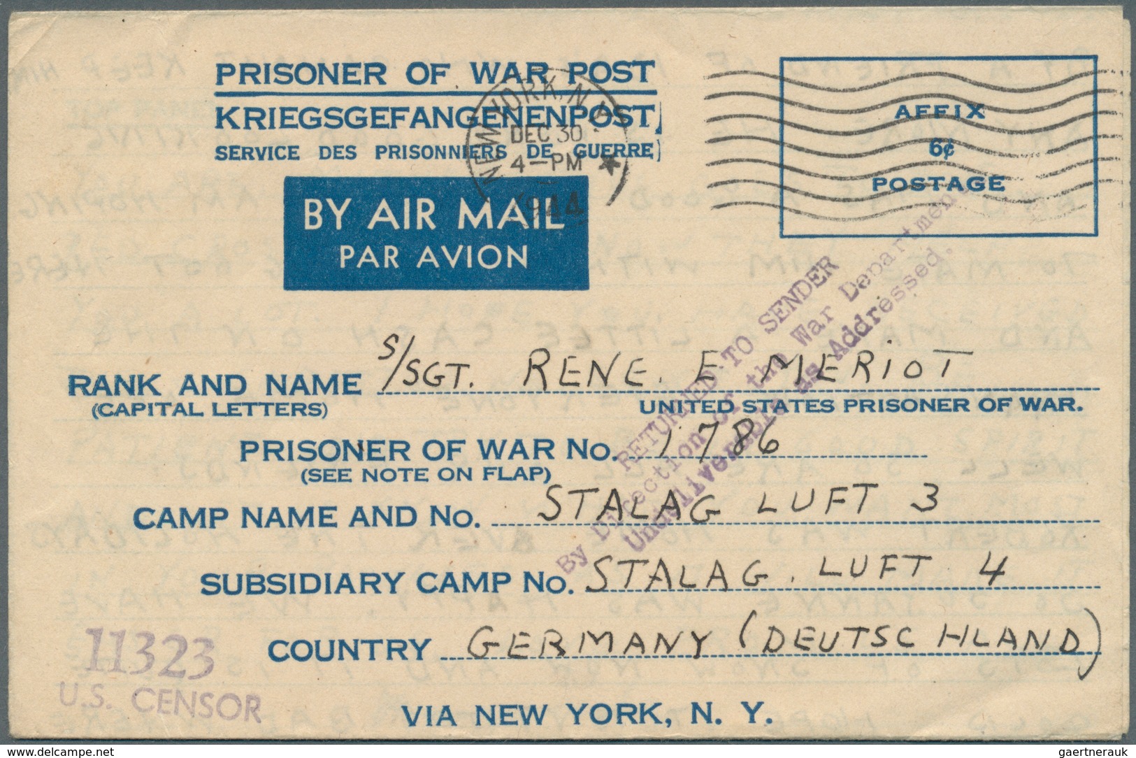 Vereinigte Staaten von Amerika - Militärpost / Feldpost: 1944/1945, five POW airmail lettersheets us