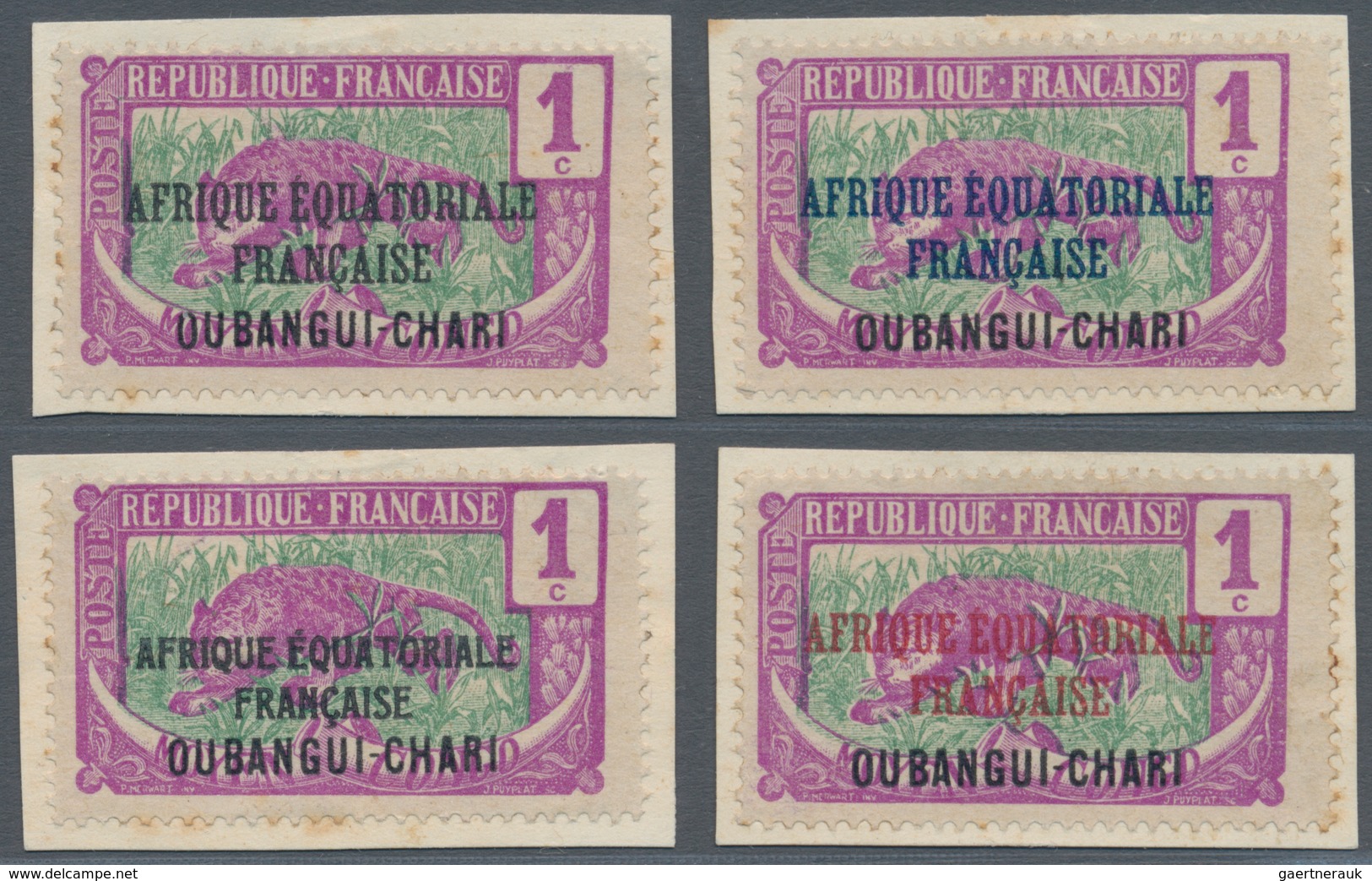 Zentralafrikanische Republik: 1924, AEF Overprints On Oubangui-Chari, 1c. Violet/green "Panther", Fo - Zentralafrik. Republik